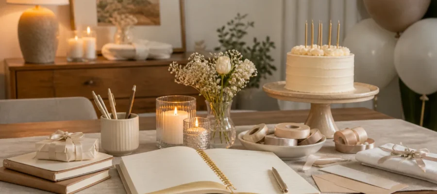 Organizzazione di una festa di compleanno senza stress con tavola elegante, checklist, torta e decorazioni curate