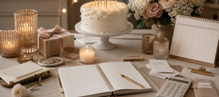 Organizzazione festa di compleanno con checklist, torta, decorazioni eleganti e note sugli errori da evitare