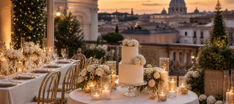 Festa di compleanno elegante a Roma con tavolo raffinato e atmosfera chic
