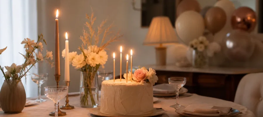 Compleanno semplice e indimenticabile con tavola curata, luci calde e decorazioni eleganti